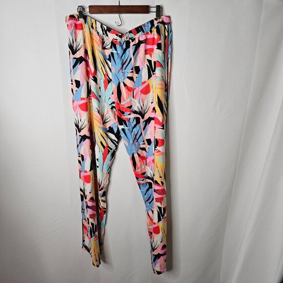 P.J. Salvage Size XL Tropical Staycation Palm Print Rayon Pants Colorful - Picture 4 of 9
